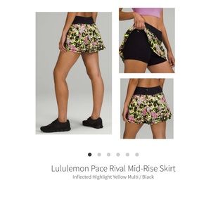 BNWOT LuLuLemon Pace Rival Skirt. Inflected Highlight Yellow/Black. Size 14 Tall